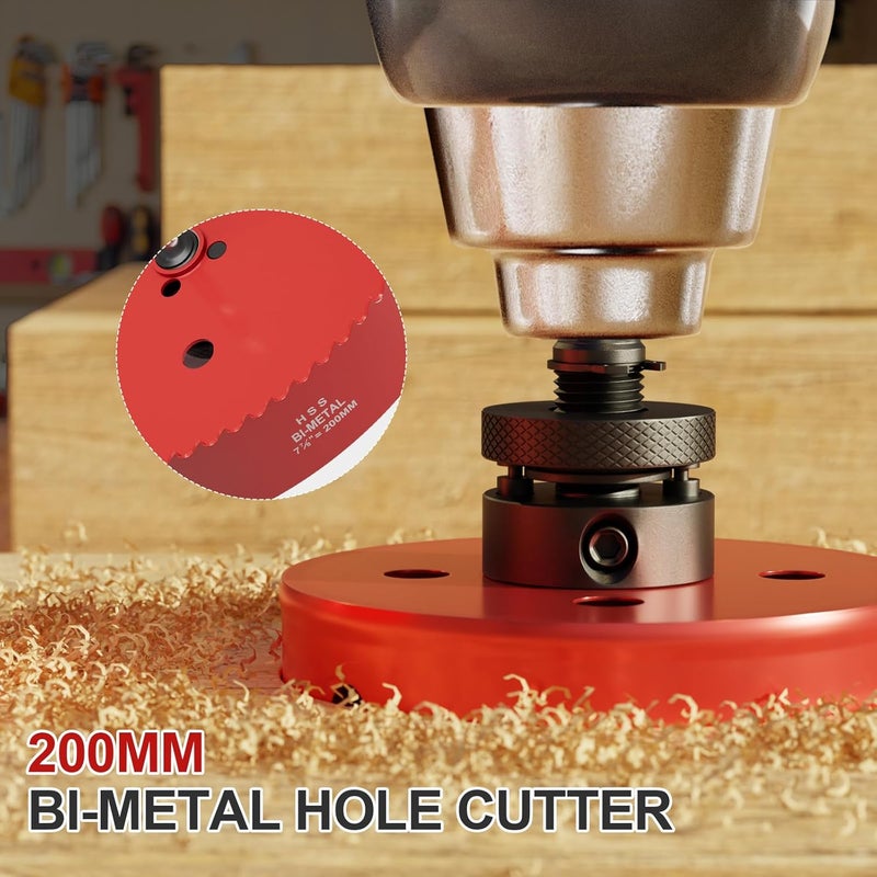 FIVELAKE 7-7/8" (200mm) Bi-Metal M42 High Speed Steel Hole Saw with Pilot Drill Bit, Smooth Cutting Edge for PVC, Drywall, Wood, Plastic, Gypsum Board, Rubber, Thin Metal - Image 5
